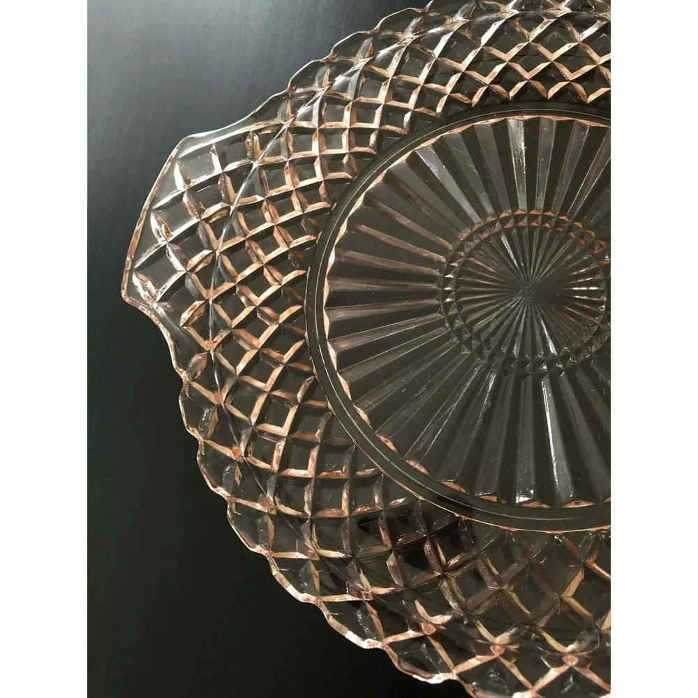 Pink Depression Glass‎ Anchor Hocking Waterford Waffle Sandwich Serving Tray 12